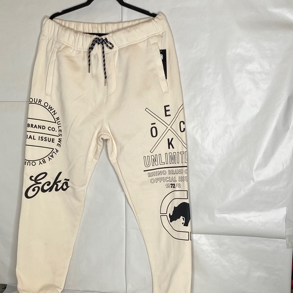 Ecko Unlimited Cream Sweatpants with Black Rhino Logos